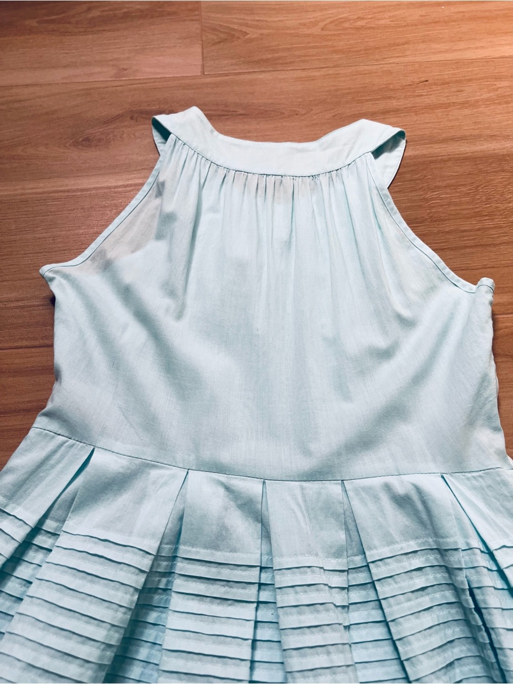 Tara Jarmon Aquamarine Pintuck Cotton Dress FR 36 US 4 Fit & Flare Side Zip - Picture 9 of 12